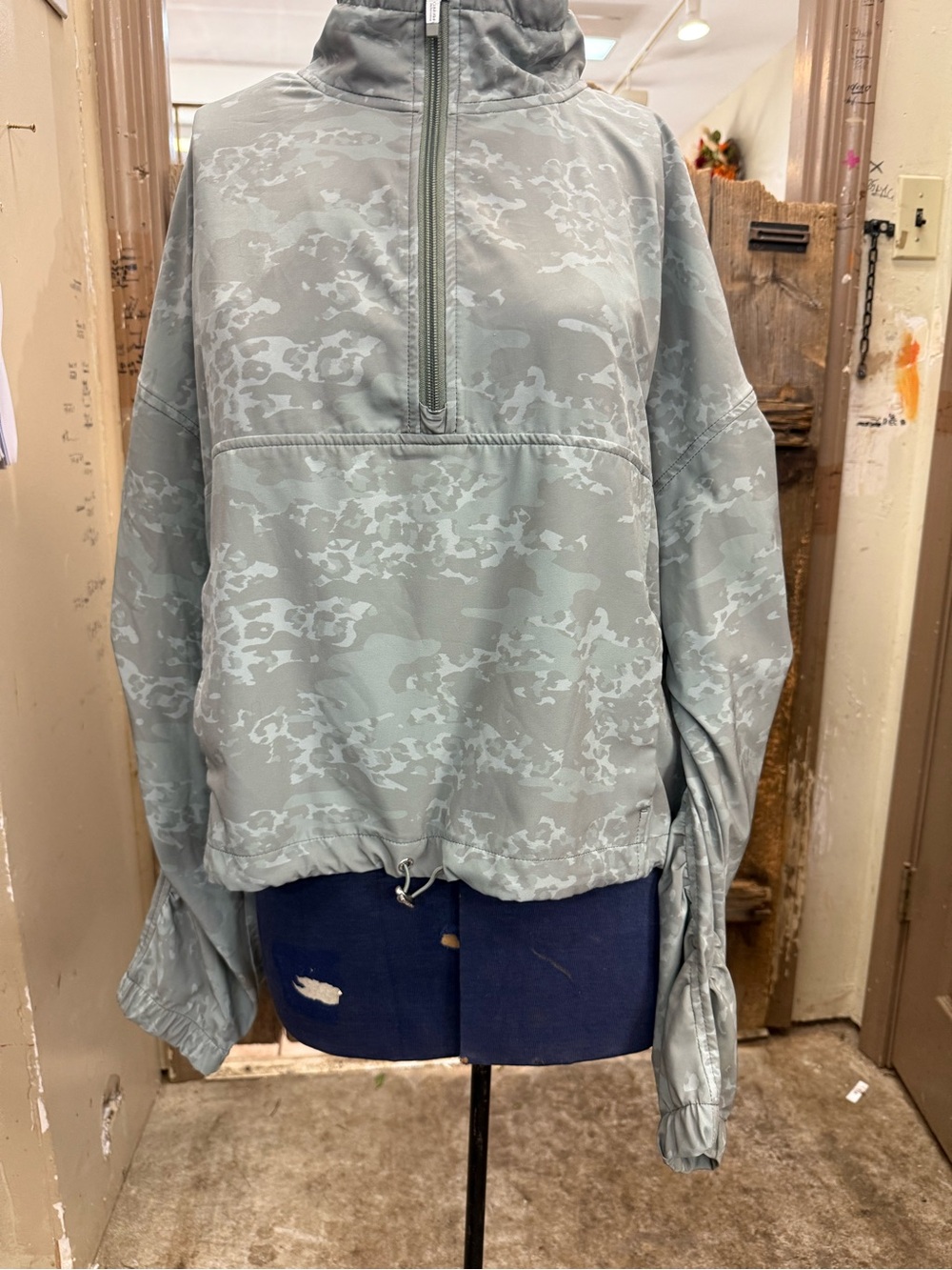 Calvin Klein Sage Green Camouflage Half-Zip Bomber Jacket